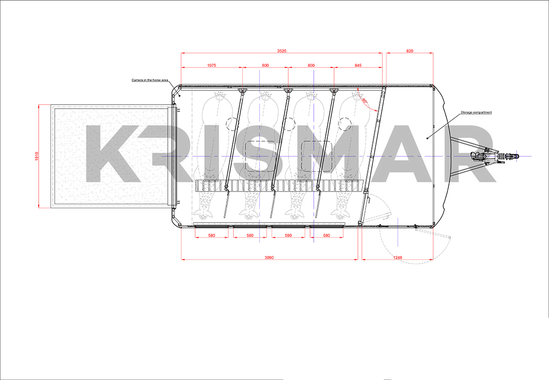 A floor plan of a 3.5 ton Krismar Trailer for 4 horses.