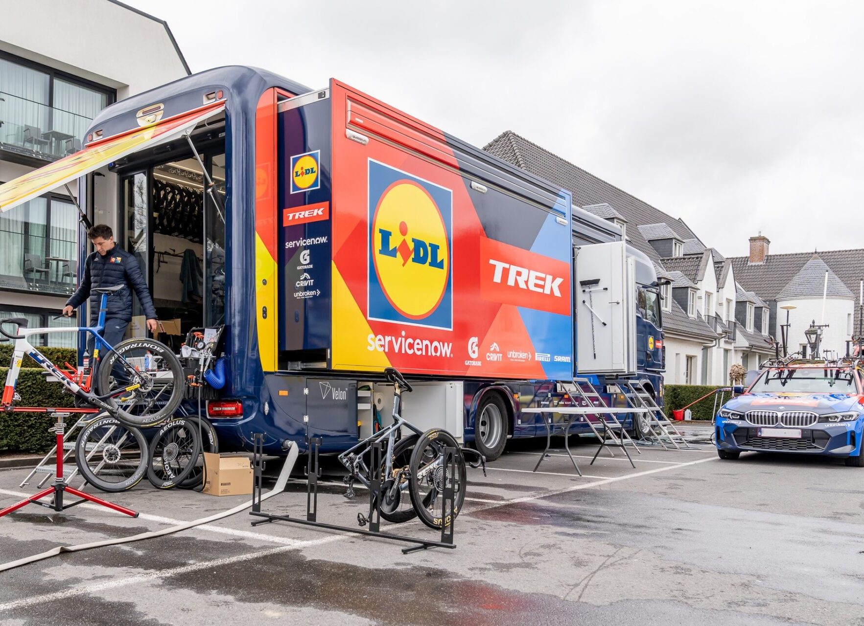 Custom mobile workshop built by Krismar for the Lidl-Trek professional cycling team
